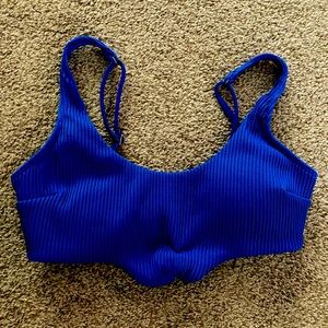 Blue bikini top, size small.